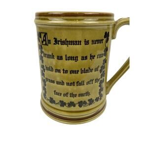 Vintage “An Irishman Is Never Drunk…“ Beer Mug, Green With Brown Trim EUC